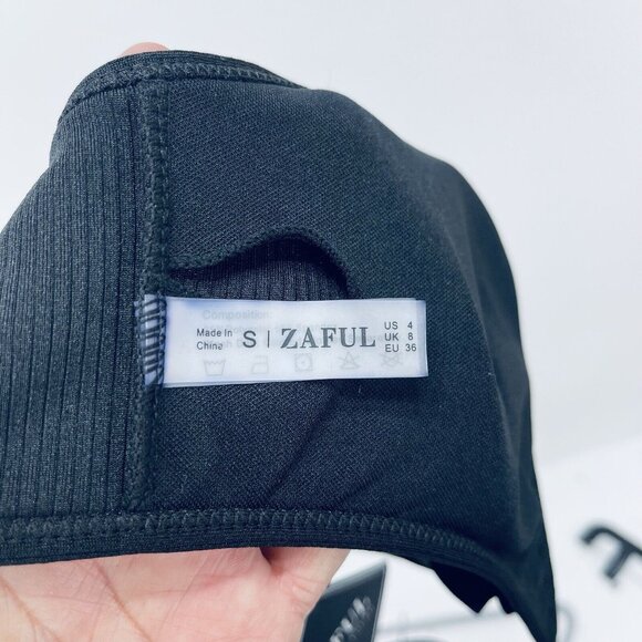 Zaful Bikini Size S Women’s Ruffle Swinsuit High Waist Side Tie Two Pieces Black - Picture 11 of 13